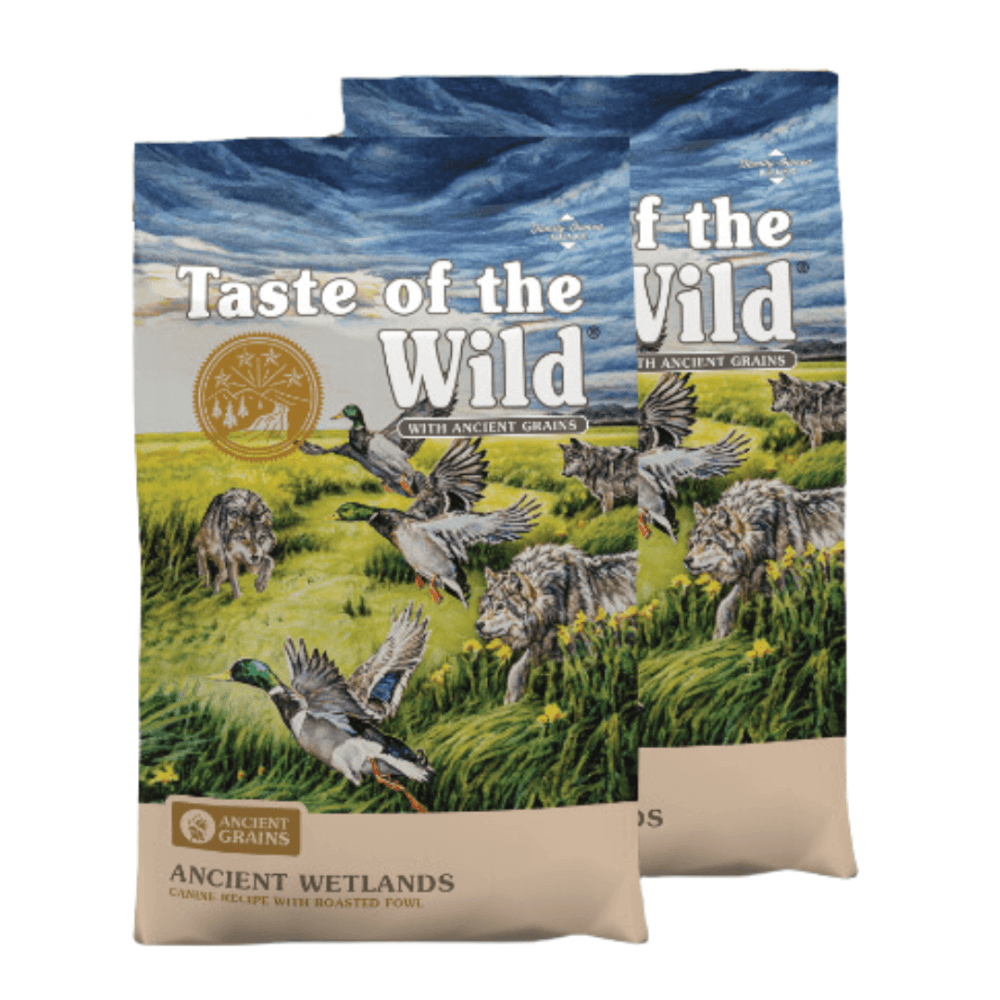 อาหารสุนัข TASTE OF THE WILD ANCIENT WETLANDS สูตรนกกระทาย่าง เป็ดย่าง ไก่งวงรมควัน กับธัญพืชโบราณ (680กรัมX2)